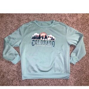 SHEIN Colorado A Beautiful Place Graphic‎ Sweatshirt Light Blue Women's Size L